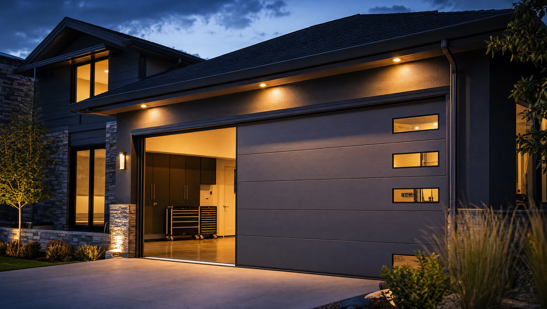Upscale home with a freshly serviced garage door